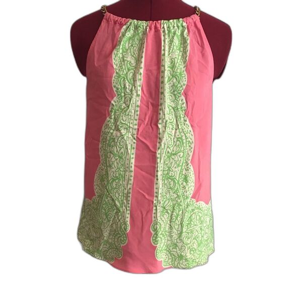 Lilly Pulitzer 100% Silk Riviera Gold Chain Halter Blouse Size Small Pink/Green - Picture 4 of 13